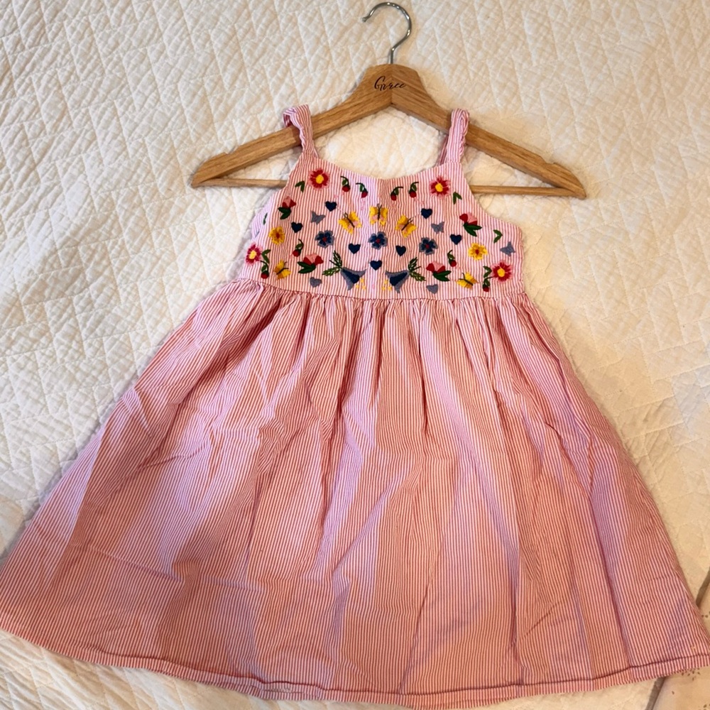 Pink Striped Dress with Floral Embroidery